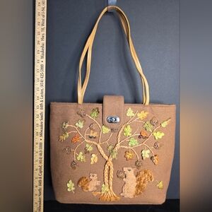 Vintage Capelli Straworld Tote Bag Purse Fall Squirrels